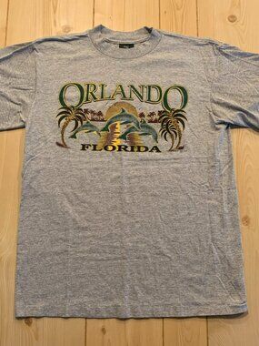 Vintage 90s Joe Cool Orlando Florida Palm Tree Old River Single Stitch T-Shirt L